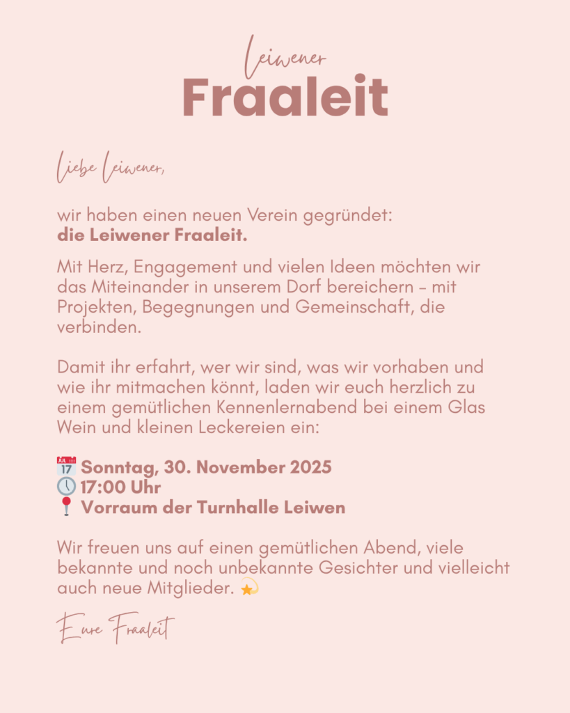 Einladung neuer Verein Leiwener Fraaleit
