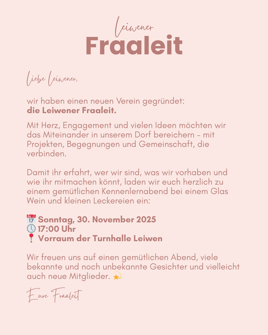 Einladung neuer Verein Leiwener Fraaleit